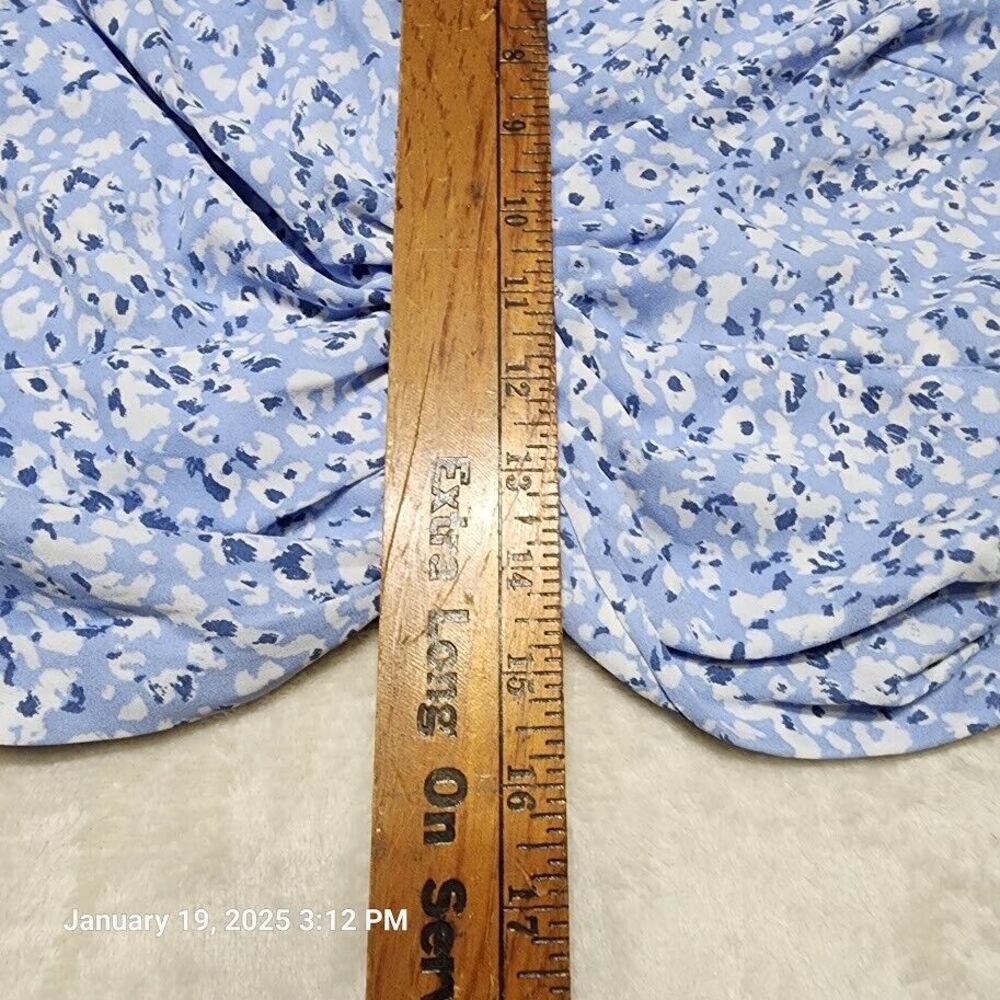 Abercrombie and Fitch Sz Medium Knot Front Puff Sleeve Top Blue Cropped Elastic - Picture 8 of 9